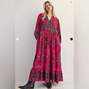 Easel Pink Ruffled Tiered Maxi Dress